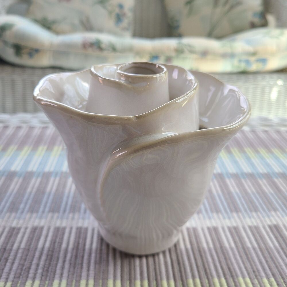 Vintage Ceramic Pottery Multi Hole "Rose" Vase Elegant Sculptured Neutral Color